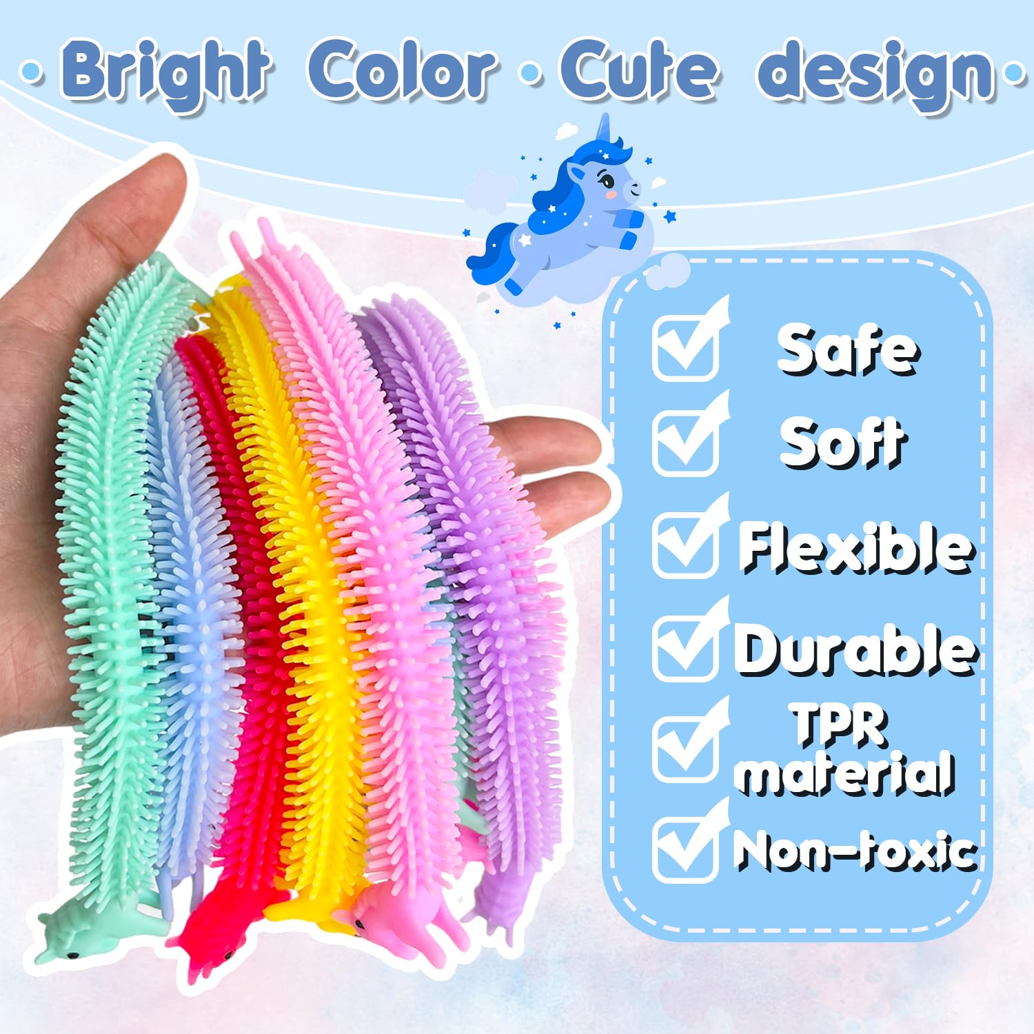 40 Pack Stretchy String Fidget Toys - Unicorn Sensory Stress Relief Toys for Kids & Adults, Stretchy Noodle Strings for Anxiety Relief, Classroom, Office & Party Favors