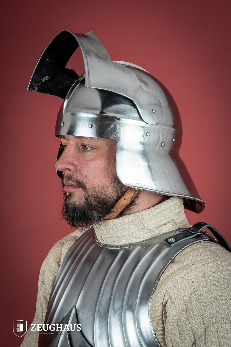 Polished 1.6mm Medieval Infantry Sallet Helmet - Authentic Knight Armor for LARP, Cosplay & Renaissance Fairs