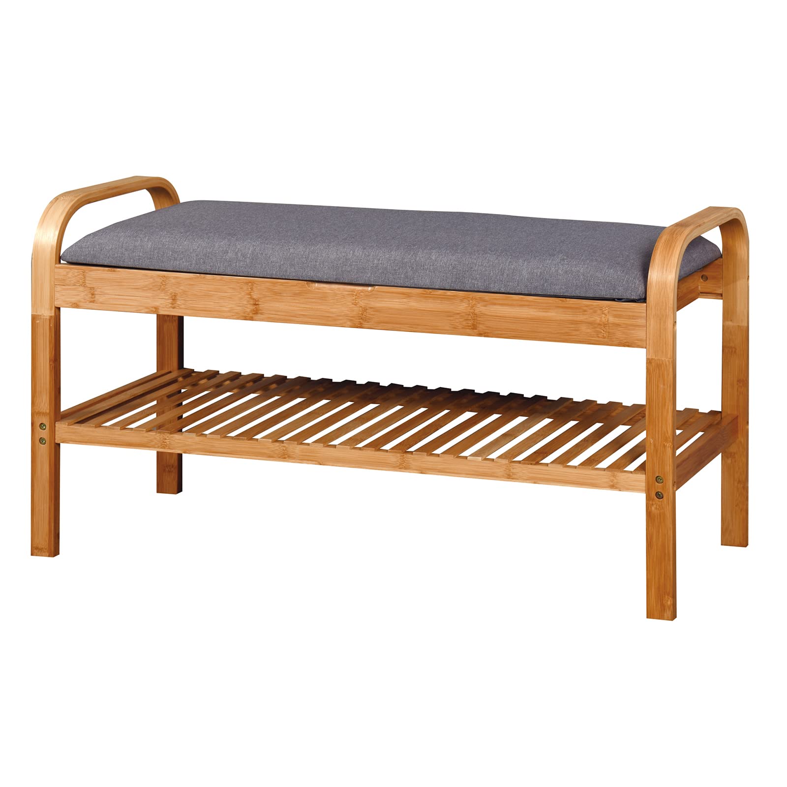 2-Tier Wooden Entryway Bench with Flip-Up Storage Compartment - Shoe Rack & Organizer for Living Room, Hallway - Natural Finish (35.43