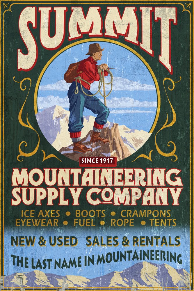 Vintage Mountaineering Metal Sign - 24x36 Gallery Quality Aluminum Wall Art Decor for Cabin, Lodge & Outdoor Adventure Enthusiasts