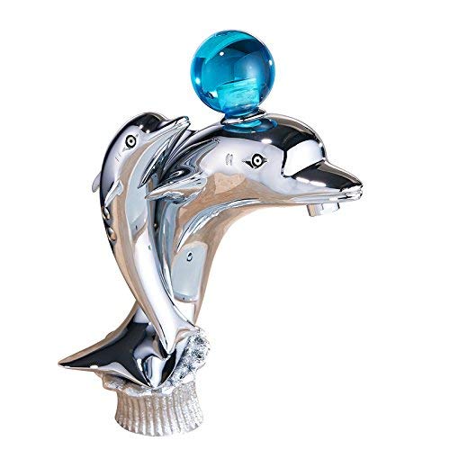 Dolphin Shaped Solid Brass Bathroom Sink Faucet with Crystal Handle - Chrome Finish for Bathroom Vanity, Powder Room, or Guest Bath Decor