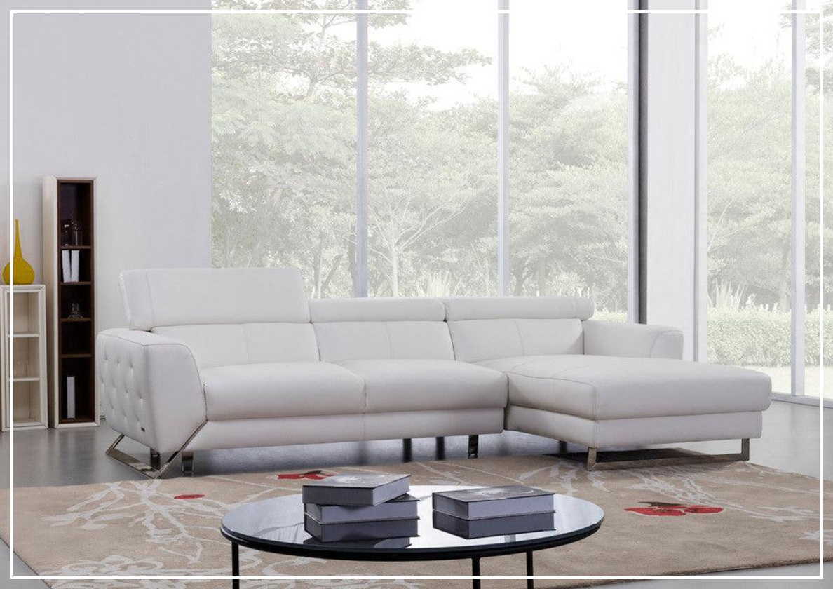 Gio Italia Niva Genuine Leather Sectional Sofa with Chrome Legs - Modern Living Room Furniture for Home & Office Comfort