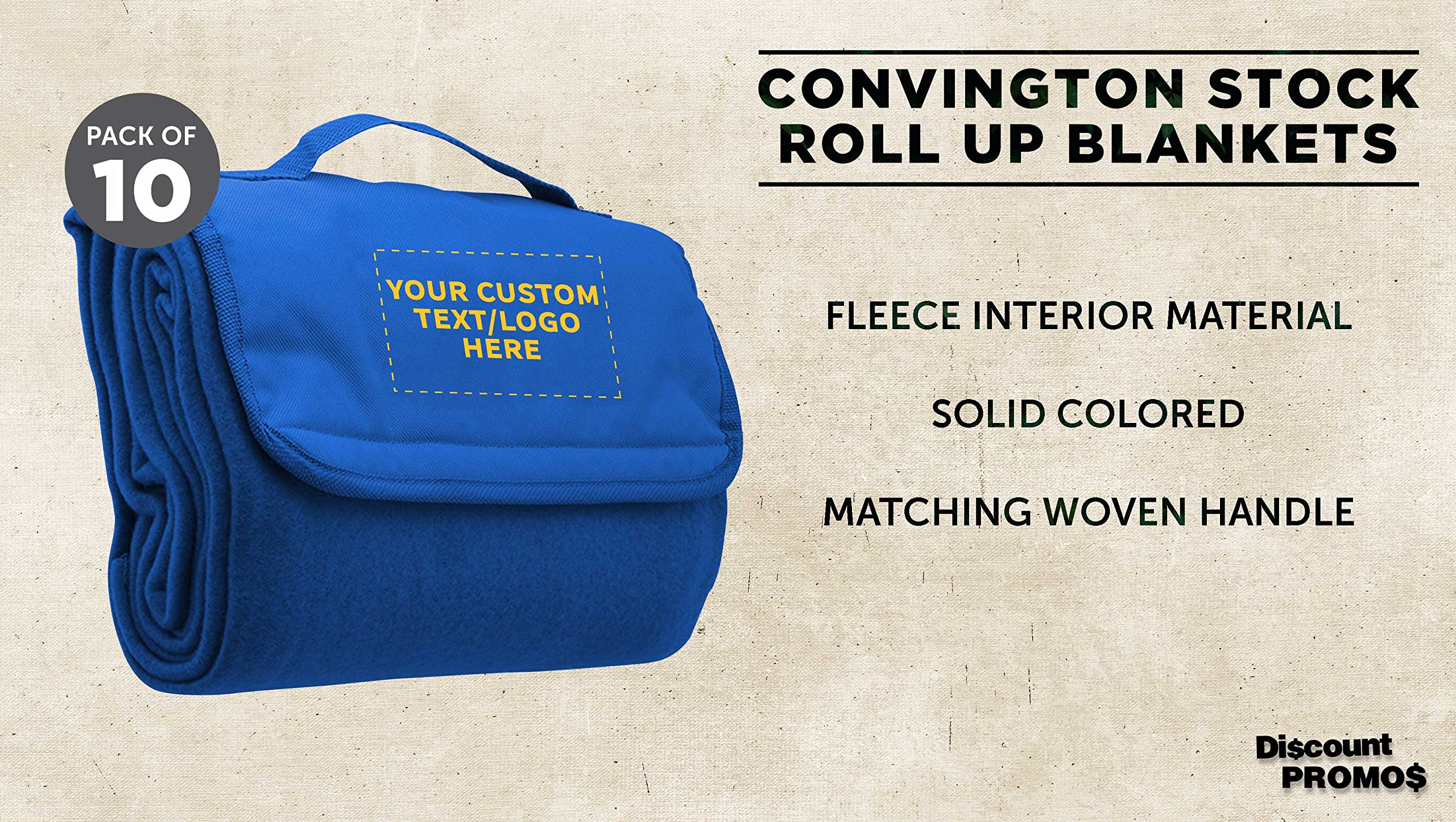 Custom Roll Up Picnic Blankets Set of 10 - Personalized Bulk Pack for Camping, Beach & Outdoor Activities - Waterproof & Portable Blue Blanket - Perfect for Family Picnics, Music Festivals and Park Outings