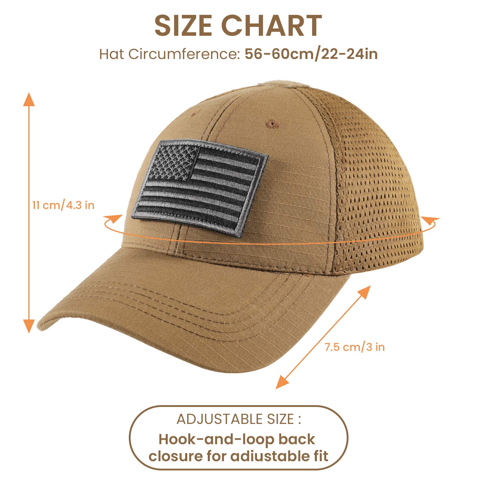 Breathable Mesh Tactical Cap with 8 Military Patches - Operator Flag Baseball Hat for Men | Outdoor Hiking, Airsoft, Military Training & Casual Wear