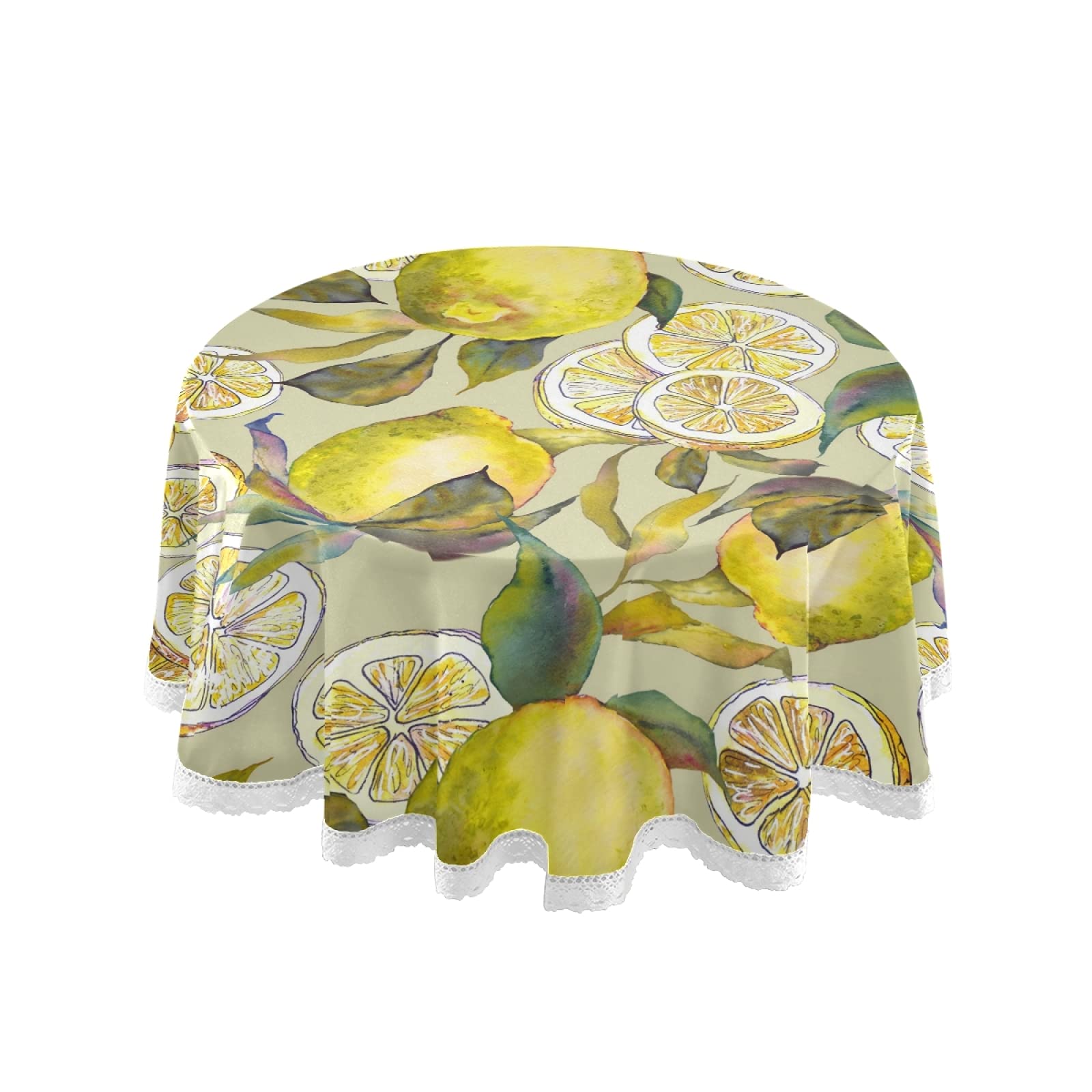 ALAZA 60 Inch Round Tie Dye Tablecloth - Lemon Citrus Pattern Washable Polyester Table Cover for Kitchen, Dining, Party & Picnic Decor | Waterproof & Stain Resistant for Indoor & Outdoor Use