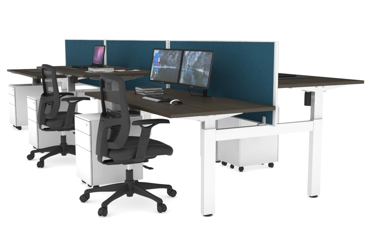 Adjustable 6-Person H Bench Workstation with White Frame - 1400L x 800W, Cable Management Scallop | Perfect for Office, Coworking Spaces & Home Offices