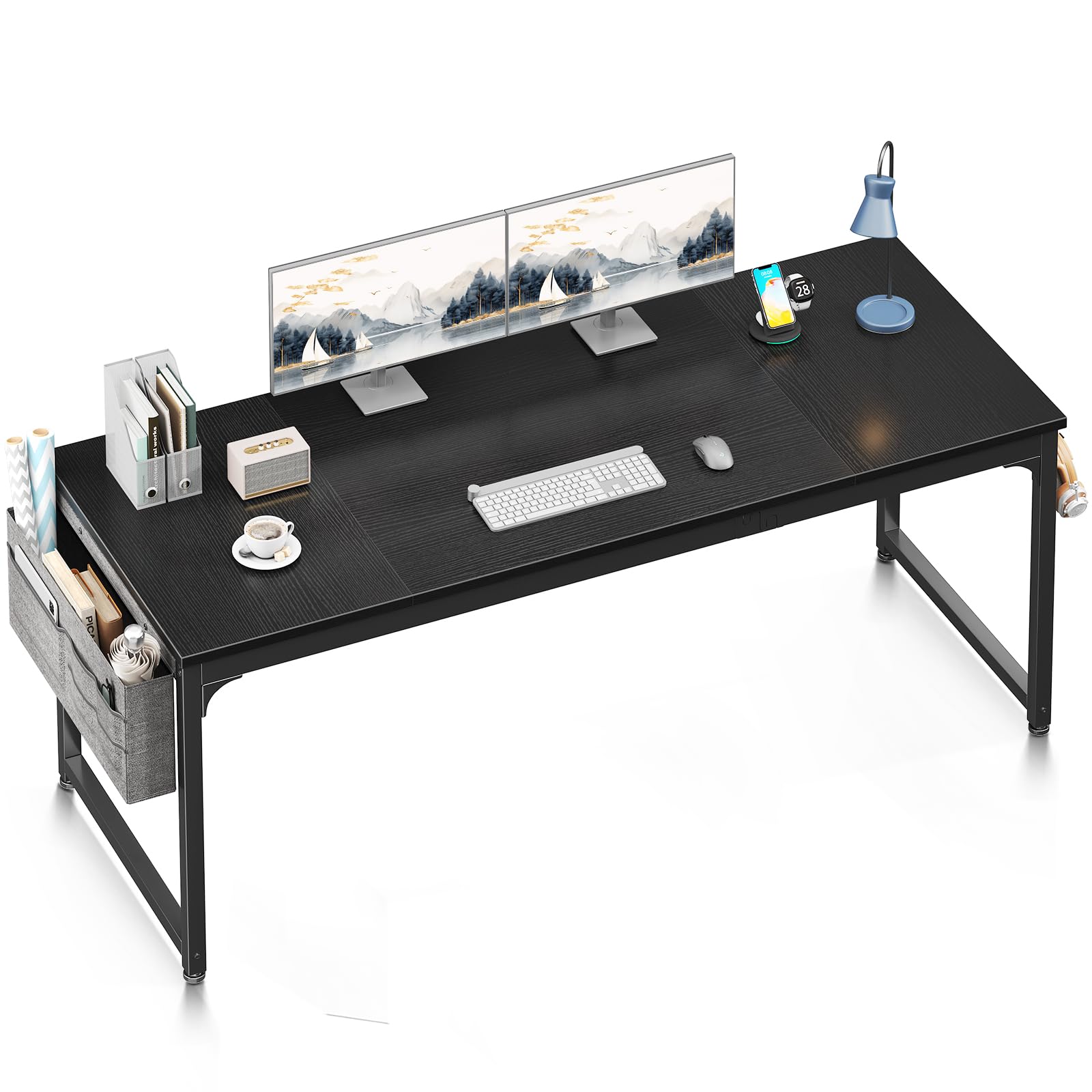 ODK 63 Inch Large Computer Desk with Storage | Modern Office & Gaming Desk with Headphone Hook & Splice Board | Home Office Workstation for PC Setup | Black