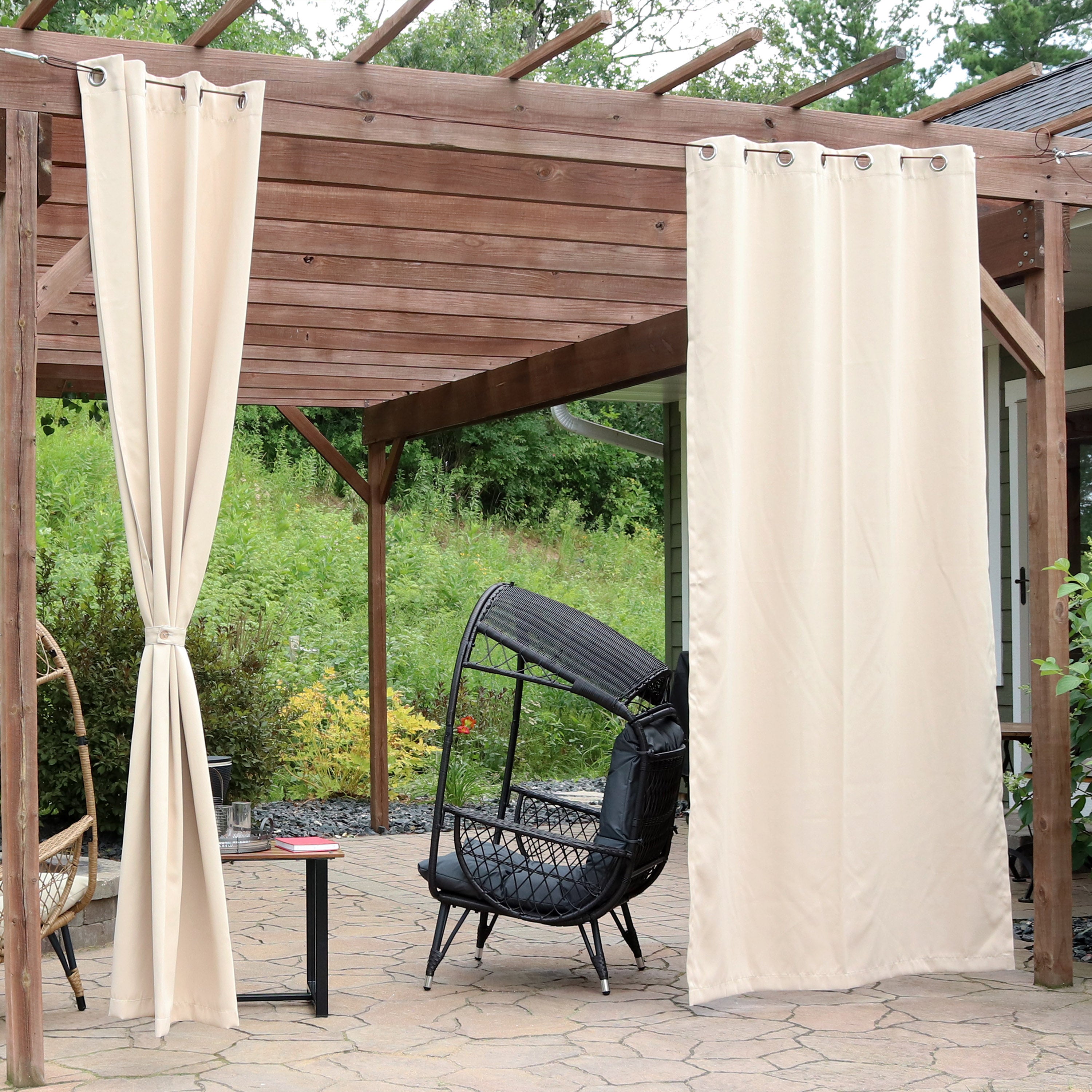 Sunnydaze Beige Blackout Curtains for Outdoor Use - UV Protection & Privacy - Perfect for Patio, Deck, and Sunroom