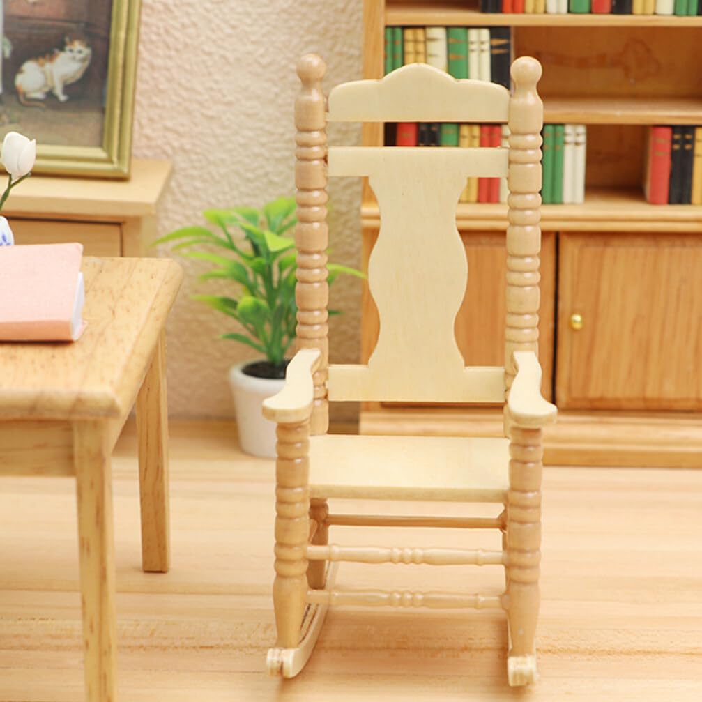 Jojofuny 1:12 Scale Miniature Wooden Rocking Chairs - Dollhouse Furniture Accessories for Christmas Decor, DIY Crafts & Model Displays