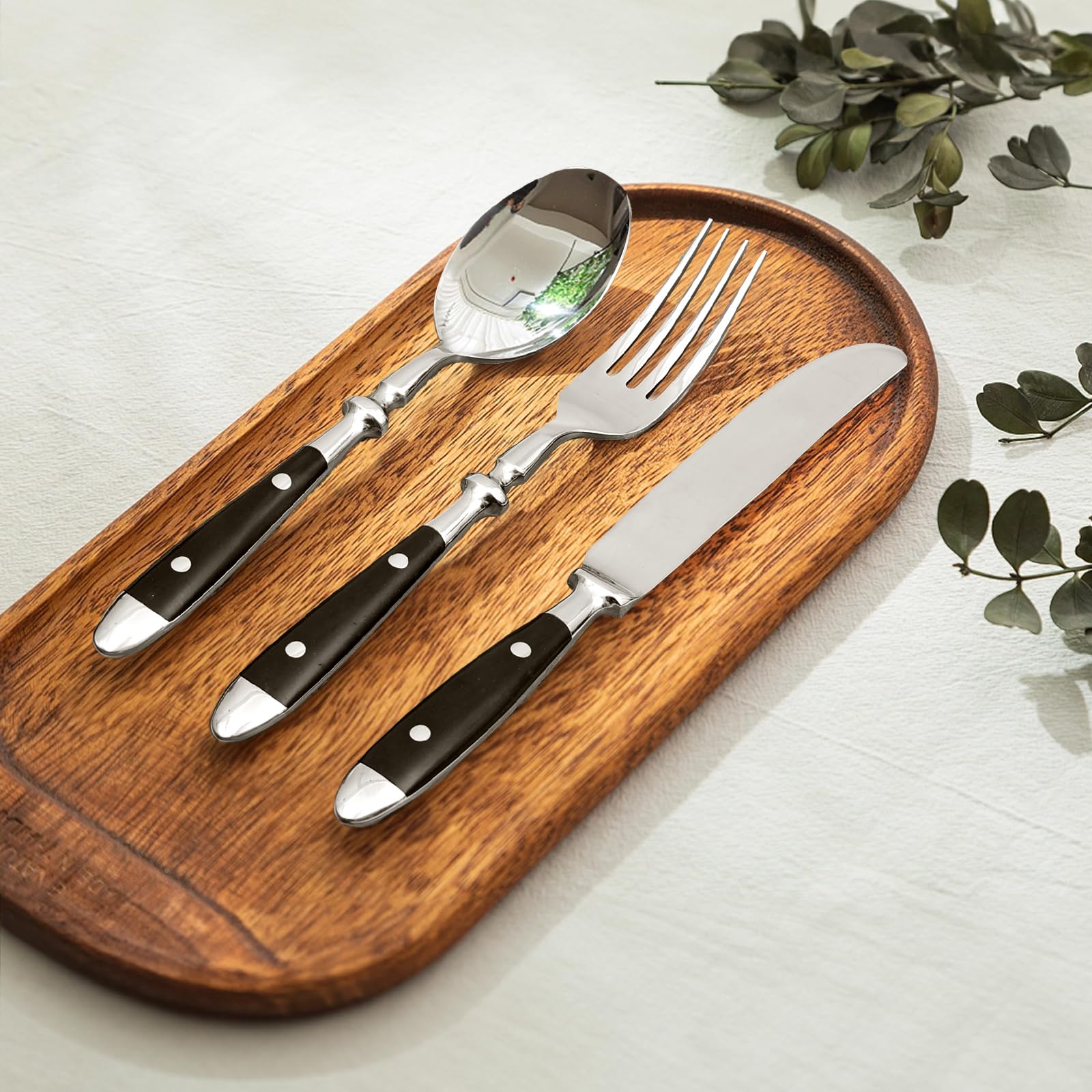 20-Piece Silverware Set for 4 - Stainless Steel Flatware with Black Handles - Retro Mirror Finish Forks, Spoons & Knives - Dishwasher Safe Cutlery for Home, Restaurant & Dinner Parties