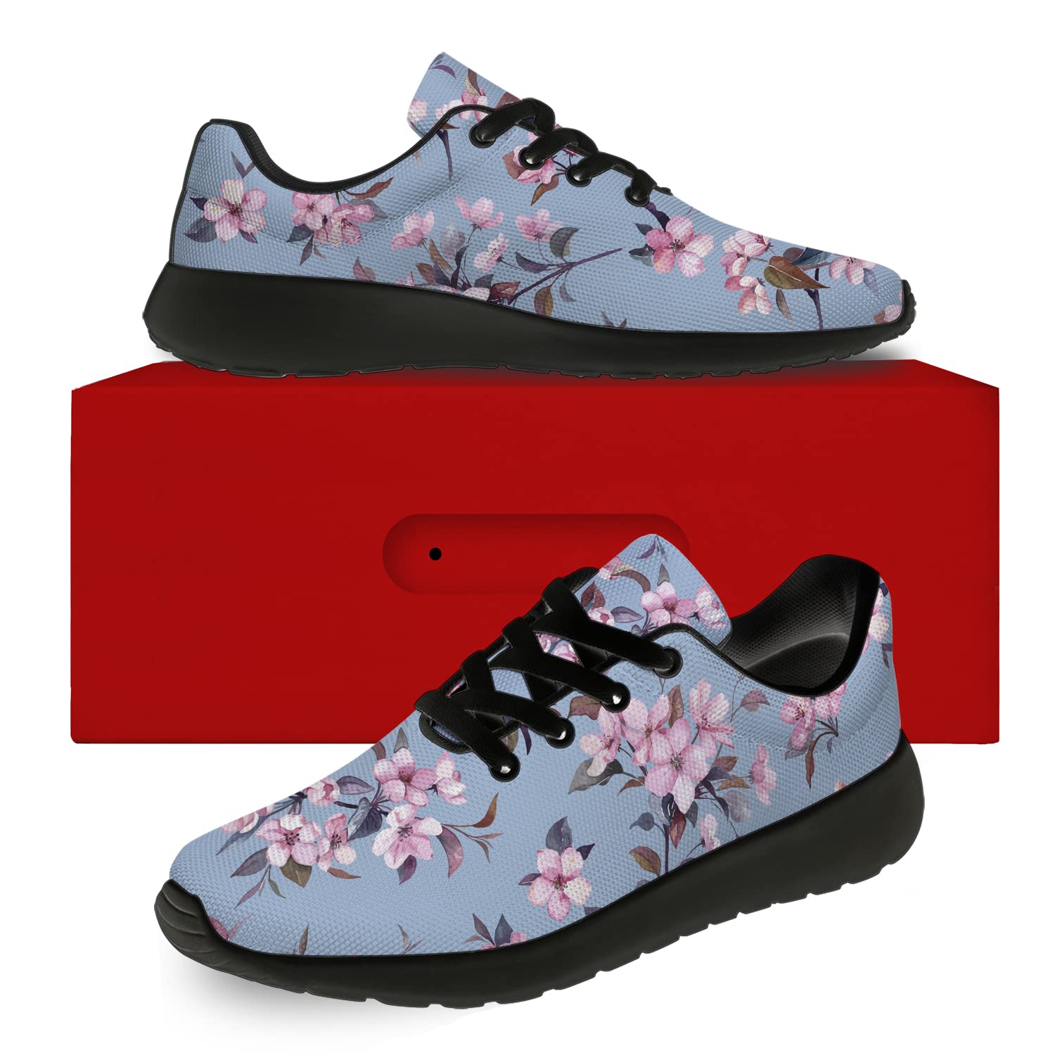 **Cherry Blossom Running Shoes for Women & Men - Lightweight Walking & Tennis Sneakers with Pink Floral Design - Spring Athletic Shoes for Jogging, Gym, or Casual Wear - Size 8.5 Men / 10 Women (Black)**