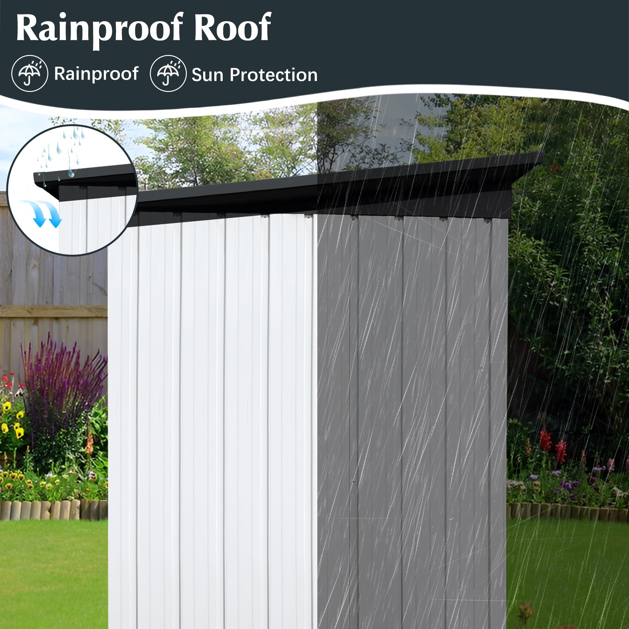 5 x 3 FT Outdoor Metal Storage Shed with Lockable Double Doors - Waterproof Galvanized Steel Garden Shed for Backyard, Patio, Lawn & Outdoor Use - Perfect for Storing Tools, Equipment & Seasonal Items (White)