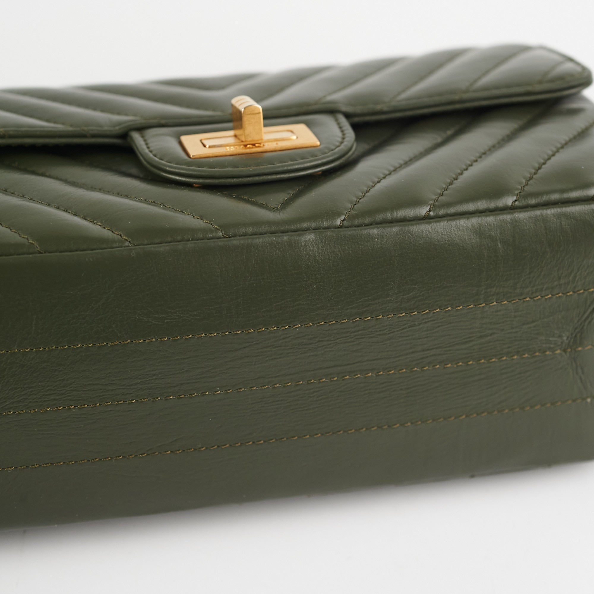 Authentic Chanel Mini 2.55 Chevron Reissue Bag in Khaki Green with Microchip - Luxury Crossbody Purse for Women, Perfect for Date Nights & Special Occasions