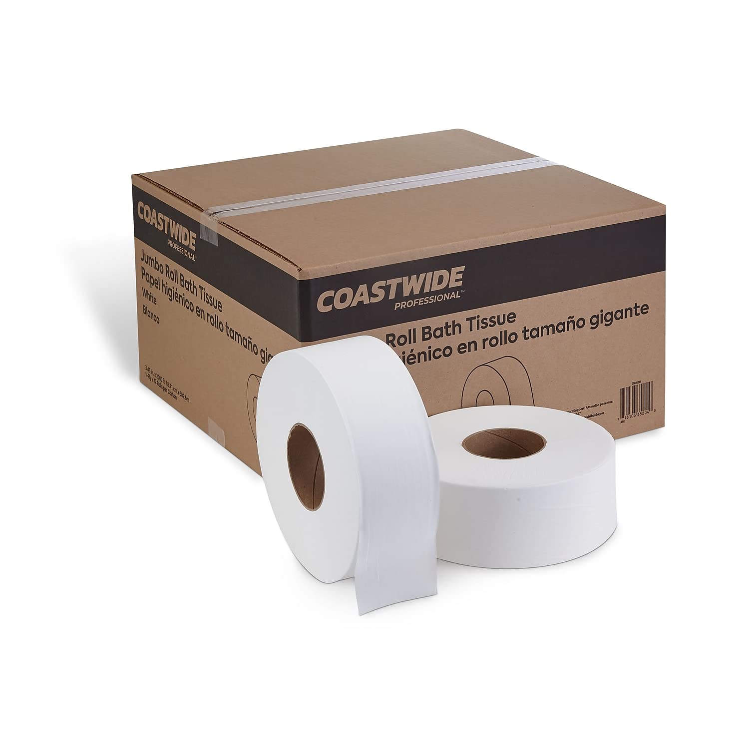 Brighton 369817 Jumbo Bath Tissue Rolls - 1-Ply, 12 Rolls/Case | Soft & Strong Toilet Paper for Home, Office & Commercial Use | Bulk Bathroom Tissue for High-Traffic Areas