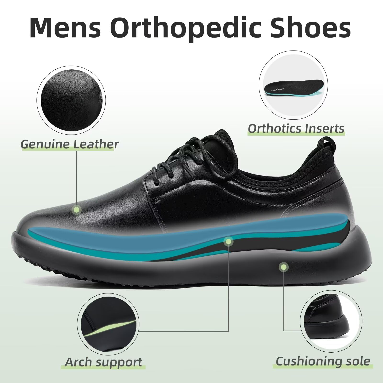 OrthoComfoot Men's Orthopedic Leather Dress Walking Shoes - Comfortable Plantar Fasciitis Sneakers with Arch Support for Foot & Heel Pain Relief | Business Casual & Work Shoes for Office, Travel & Daily Walking
