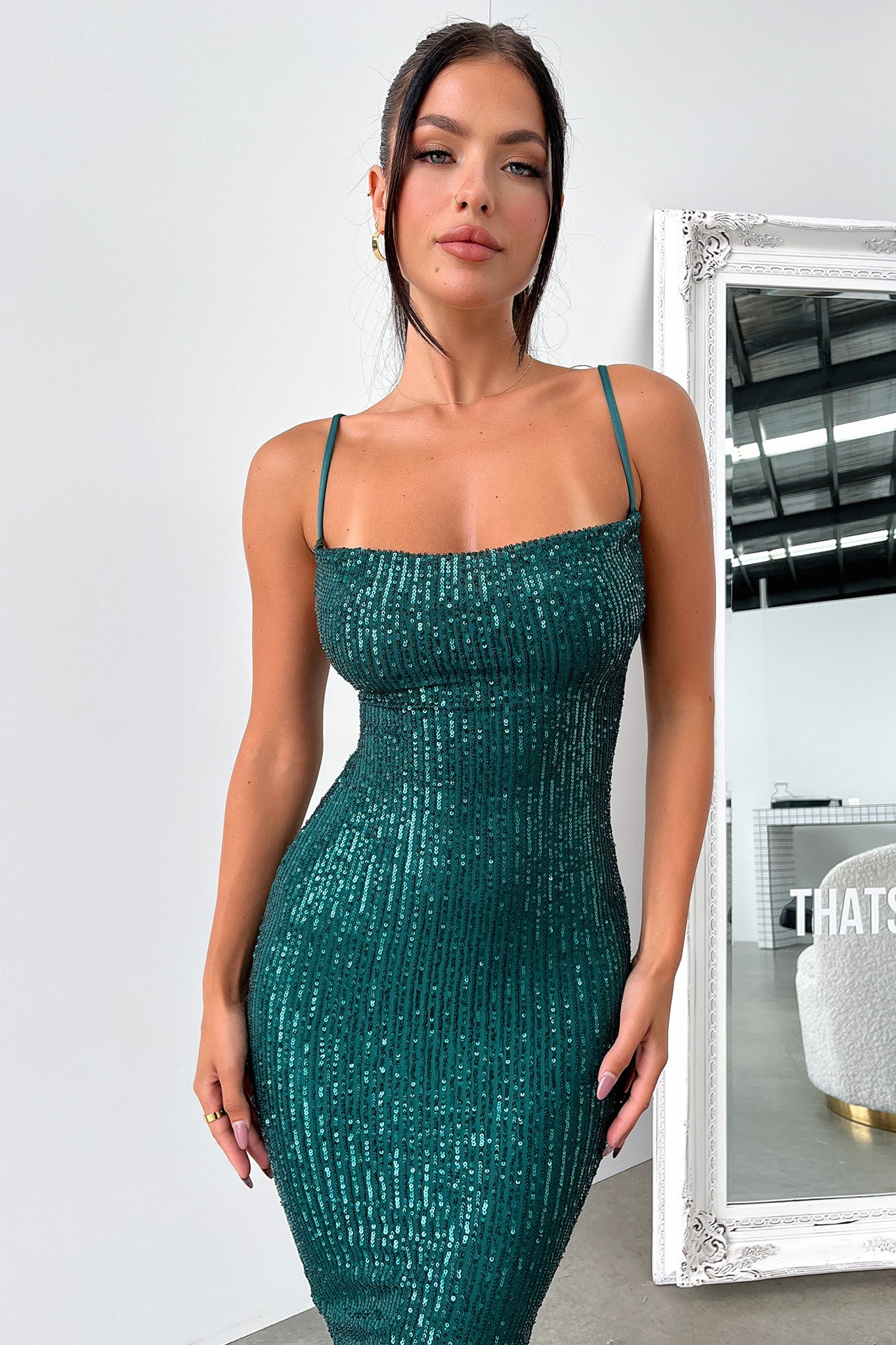 Brylee Midi Dress - Emerald Sequin Party Dress for Women | Elegant Evening Gown for Cocktail Parties, Weddings & Special Occasions