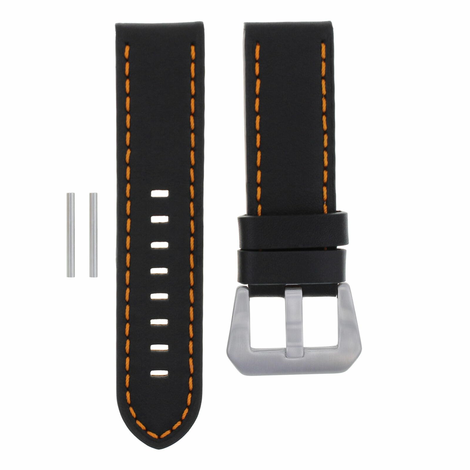 22mm Genuine Leather Watch Band Strap for Panerai GMT Luminor Marina - Black with Orange Stitching | Replacement Watch Strap for Men | Perfect for Business, Casual & Outdoor Activities