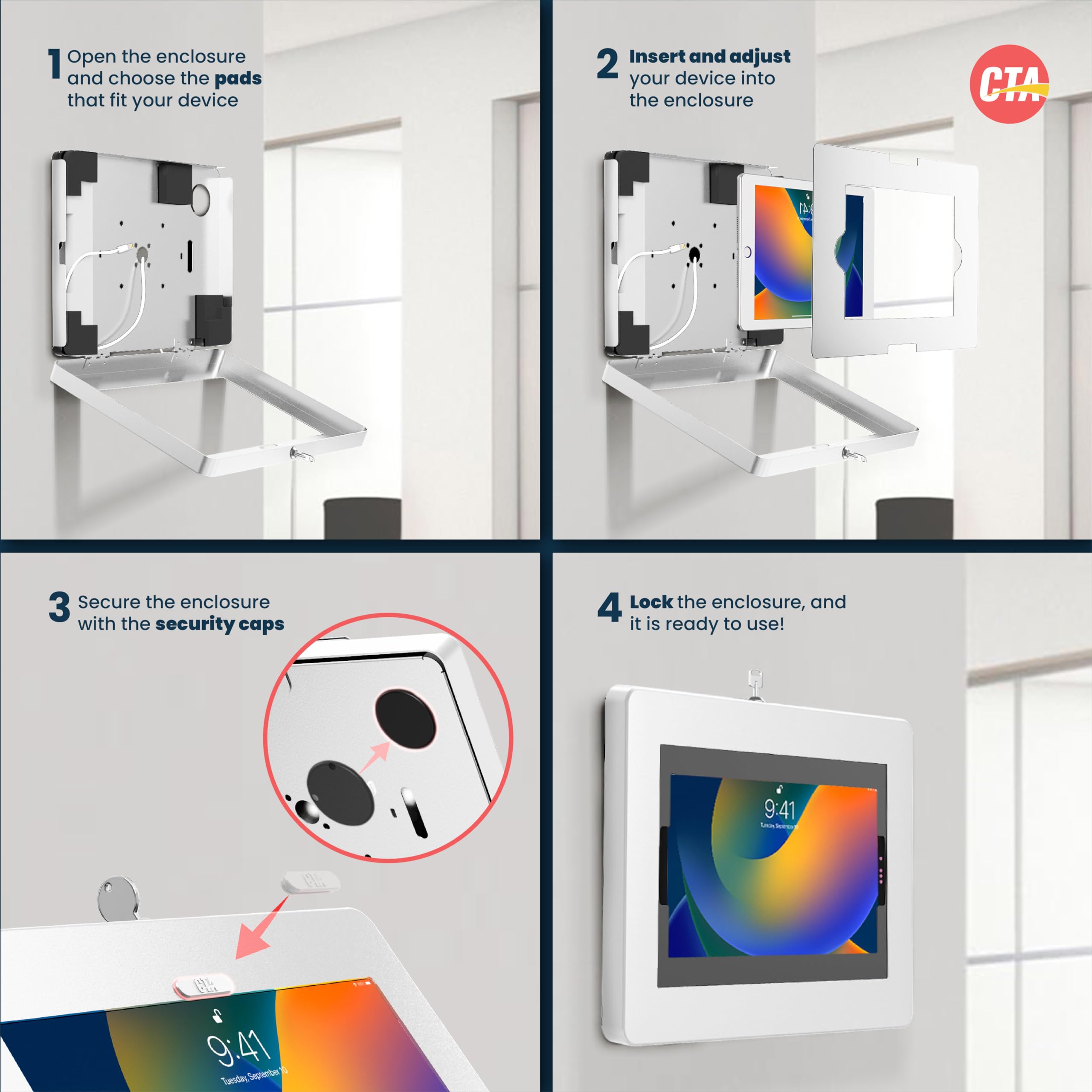 Secure Locking iPad Wall Mount - Anti-Theft Tablet Enclosure with Key Lock & Cable Management for iPad Pro 13
