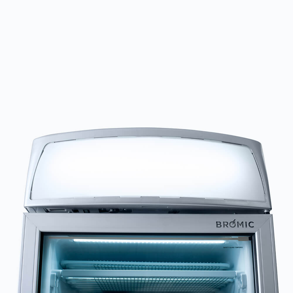 Bromic 300L Commercial Upright Display Freezer with LED Lightbox & Flat Glass Door - UF0374LS - Perfect for Supermarkets, Convenience Stores, and Restaurant Food Display