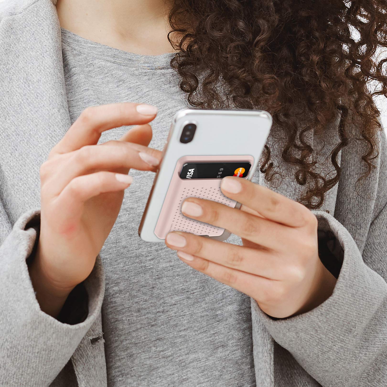 RFID Blocking Adhesive Card Holder for Back of Phone Case - Reusable Stick-On Wallet for All Smartphones (Pink) - Perfect for Contactless Payments, ID Cards & Transit Passes