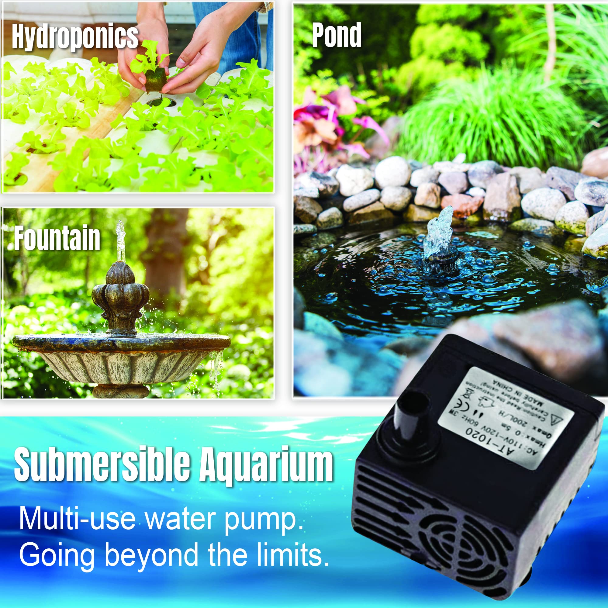 SunGrow 3W 55 GPH Mini Submersible Water Pump for Cat & Dog Bowls, Aquariums, Fountains, Hydroponics - Perfect for 3-5 Gallon Tanks, Tabletop Displays & Pet Water Dispensers