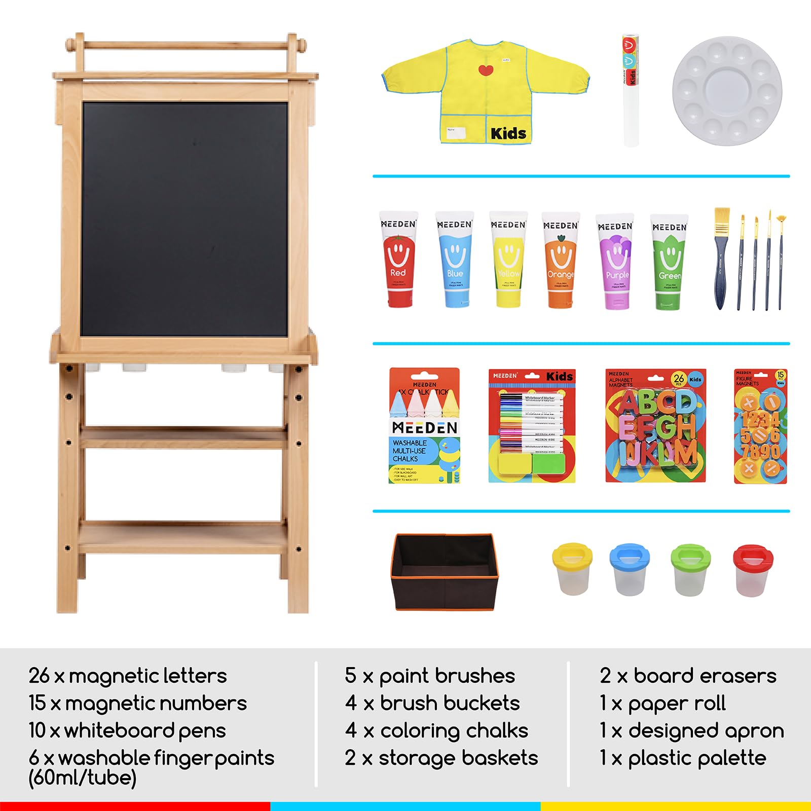 MEEDEN Kids Art Easel - Adjustable Beechwood Standing Easel with Paper Roll, Chalkboard & Magnetic Whiteboard - Perfect for Home, Classroom & Art Studio - Creative Drawing & Painting Supplies for Children