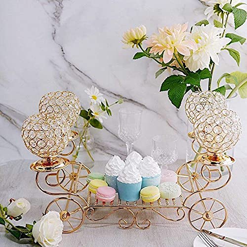 18-Inch Gold Cinderella Carriage Stand with Crystal Beaded Candle Holders - Elegant Wedding Centerpiece, Birthday Party Decor, Fairy Tale Themed Event Decoration