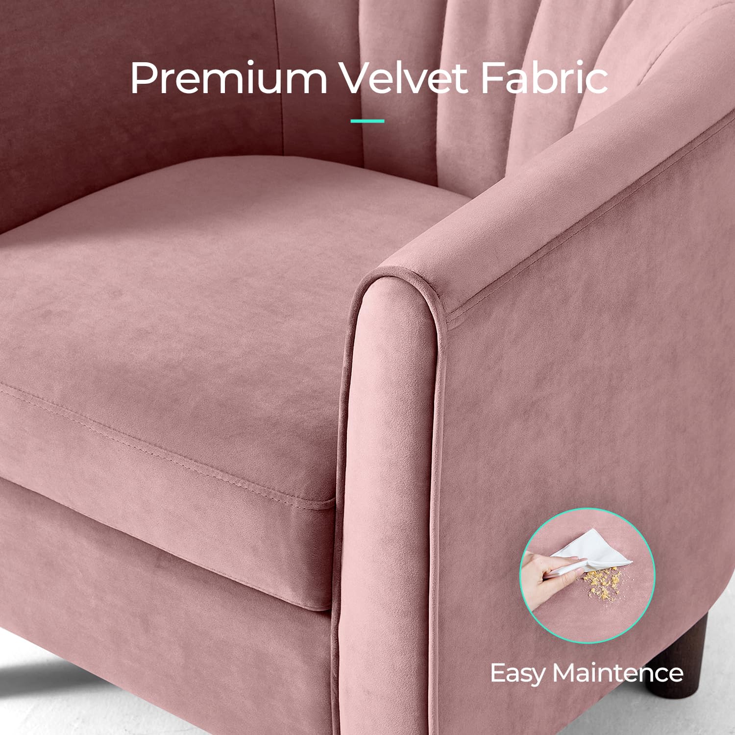 LINSY Modern Velvet Accent Chair with Ottoman - Pink Barrel Armchair for Living Room, Bedroom & Reading Nook - Comfortable Lounge Chair with Footrest for Relaxing & Reading