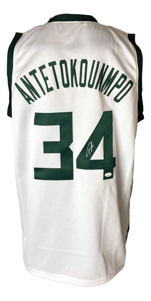 Authentic Giannis Antetokounmpo Milwaukee Bucks Signed White Basketball Jersey with JSA COA - Perfect for NBA Collectors, Sports Memorabilia Display & Fan Gifts