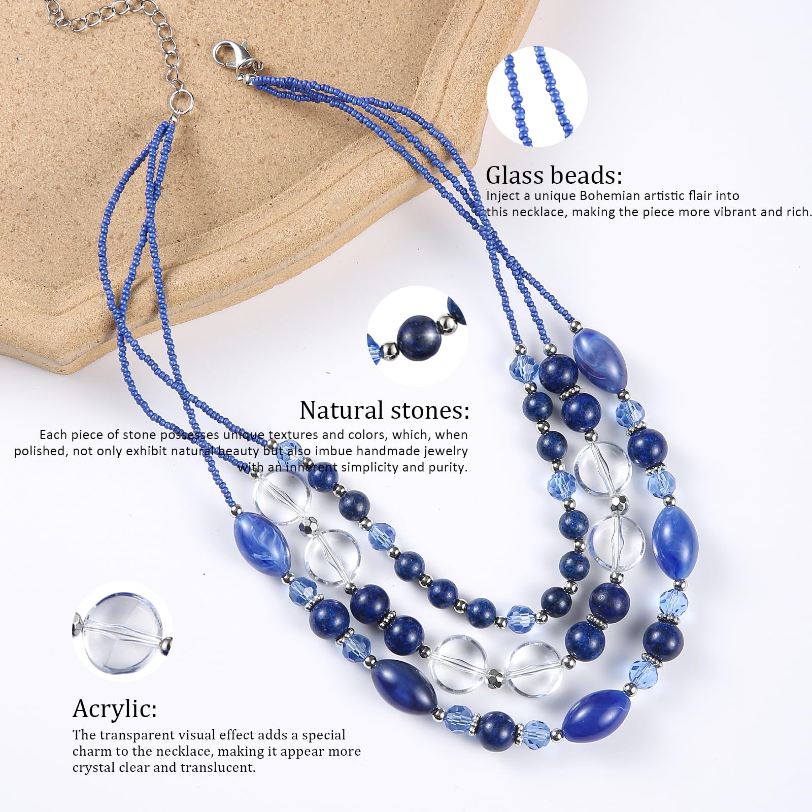Chunky Layered Beaded Necklace for Women - Multi Strand Statement Jewelry - Fashion Birthday Gift for Mom - Perfect for Fall Outfits, Parties & Special Occasions