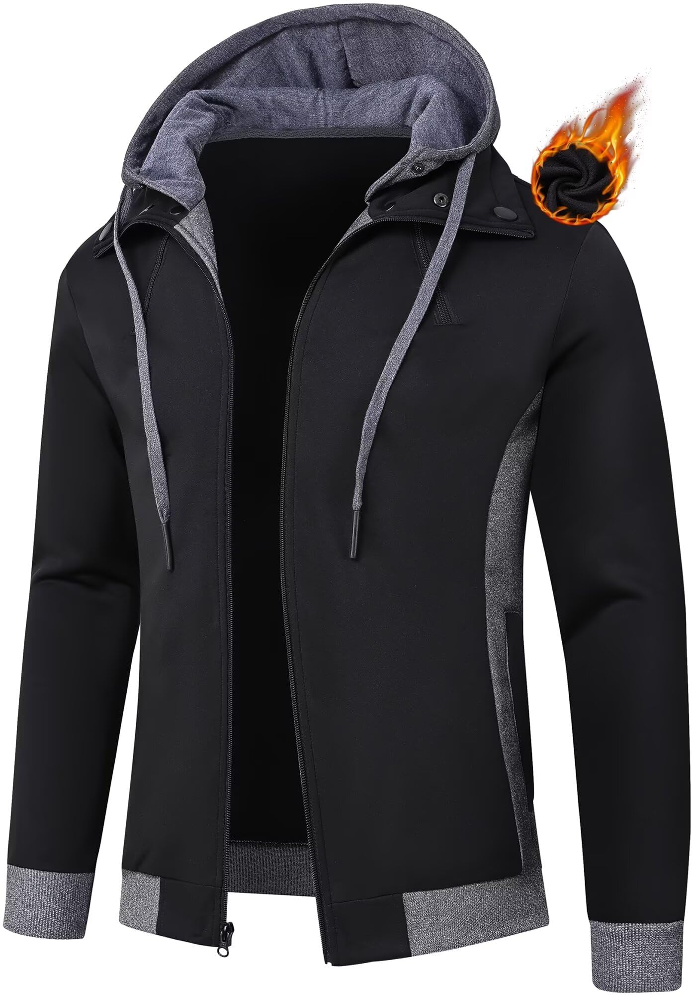 QPNGRP Men's Fleece Zipper Hoodie Jacket - Warm Winter Pullover for Outdoor Activities, Casual Wear & Layering