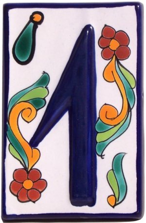 Hand-Painted Colonial Talavera Ceramic House Number 1 - Mexican Style Address Plaque for Front Door, Porch, or Garden Decor