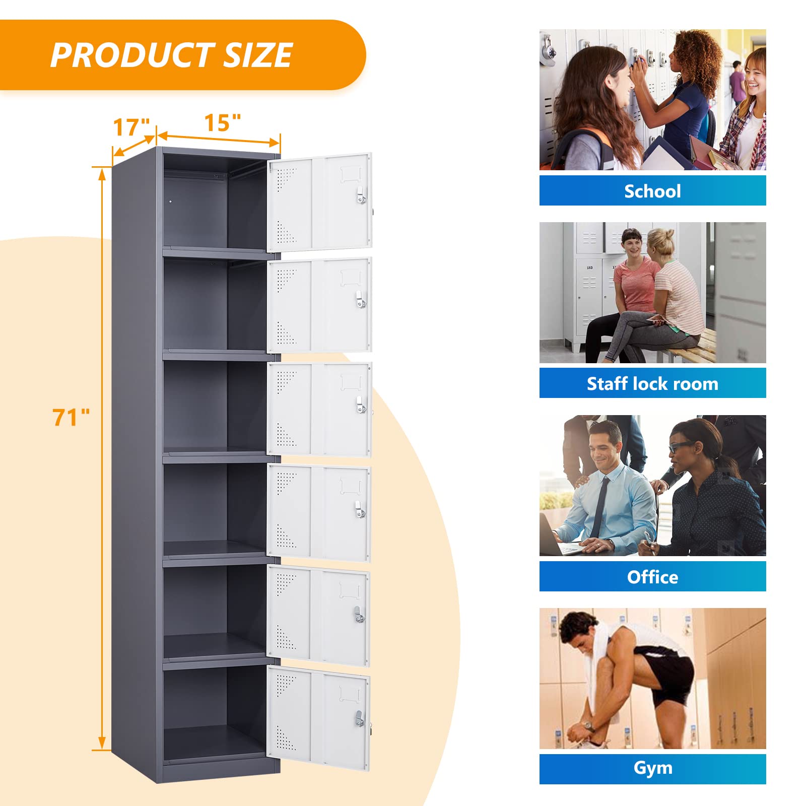 STANI Heavy Duty Metal Locker with Lock - Secure Storage Cabinet for Home, Gym, School & Office - Employee Lockers, Tall Steel Storage for Clothes, Shoes & Equipment