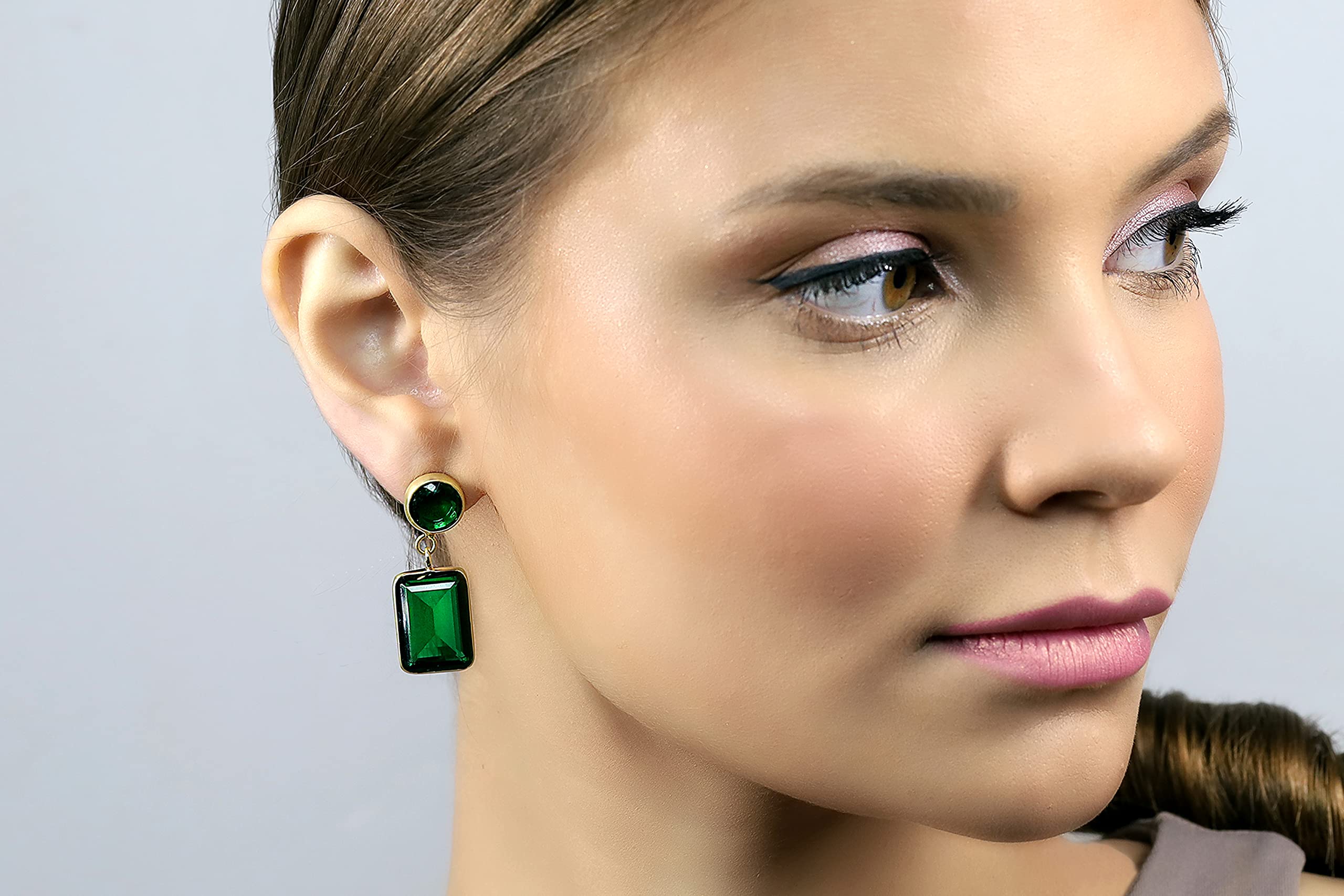Multi-Stone Emerald Dangle Earrings - May Birthstone Bridal Jewelry - Sterling Silver/Rhodium Plated Statement Earrings for Weddings, Anniversaries & Special Occasions