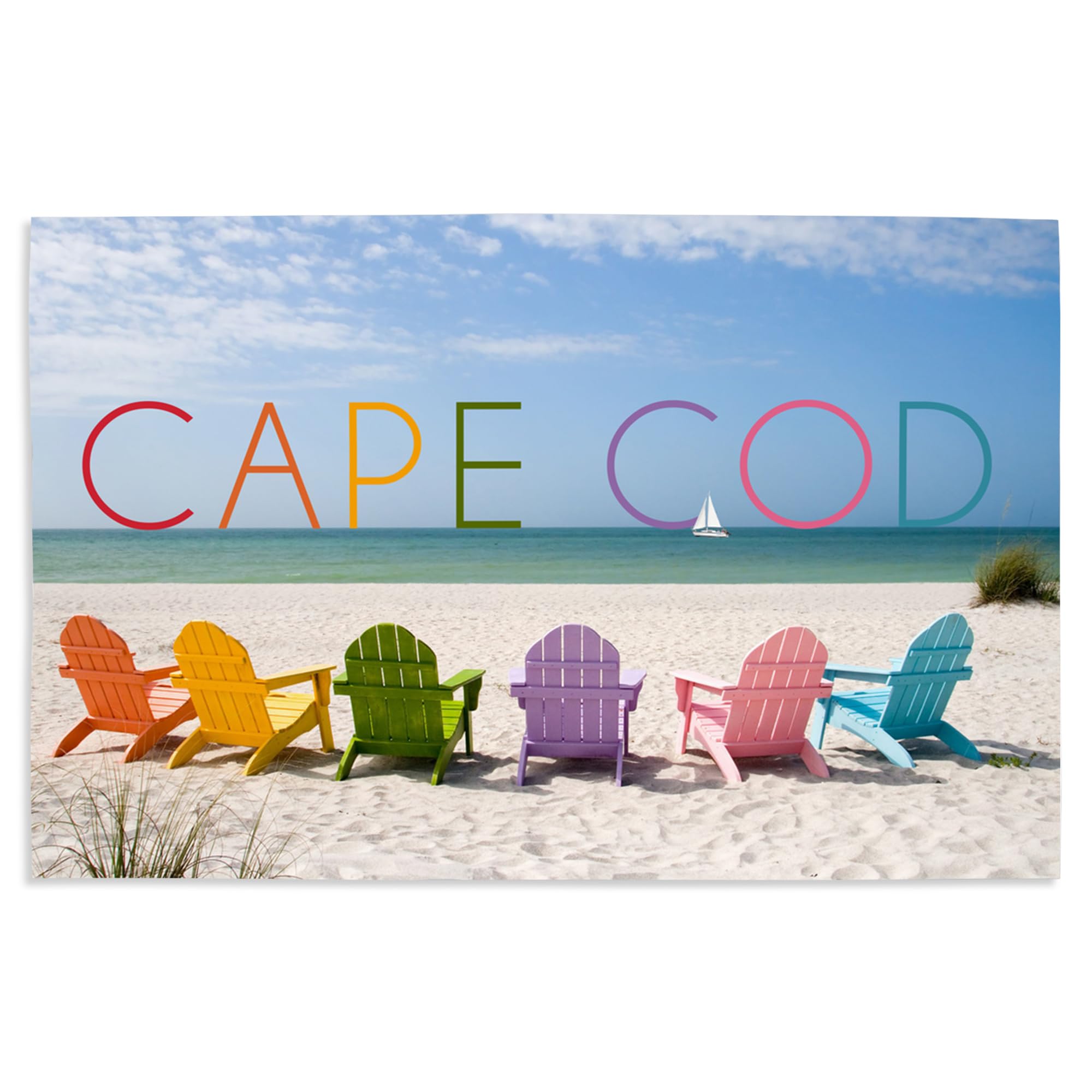 Lantern Press 16x24 Inch Giclee Art Print - Cape Cod Massachusetts Beach Scene with Colorful Chairs - Coastal Wall Decor for Living Room, Bedroom & Office