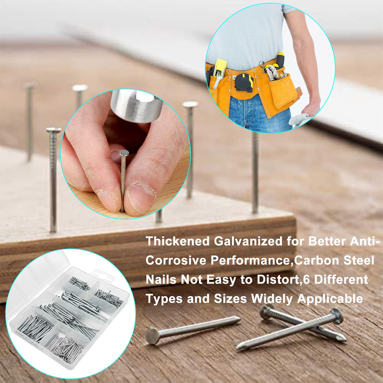 376-Piece Hardware Nails Assortment Kit with 8oz Mini Claw Hammer - Anti-Slip Handle, 2-Inch Finishing Nails for Hanging Pictures, DIY Projects & Home Repairs - Perfect for Wall Decor, Furniture Assembly & Crafting