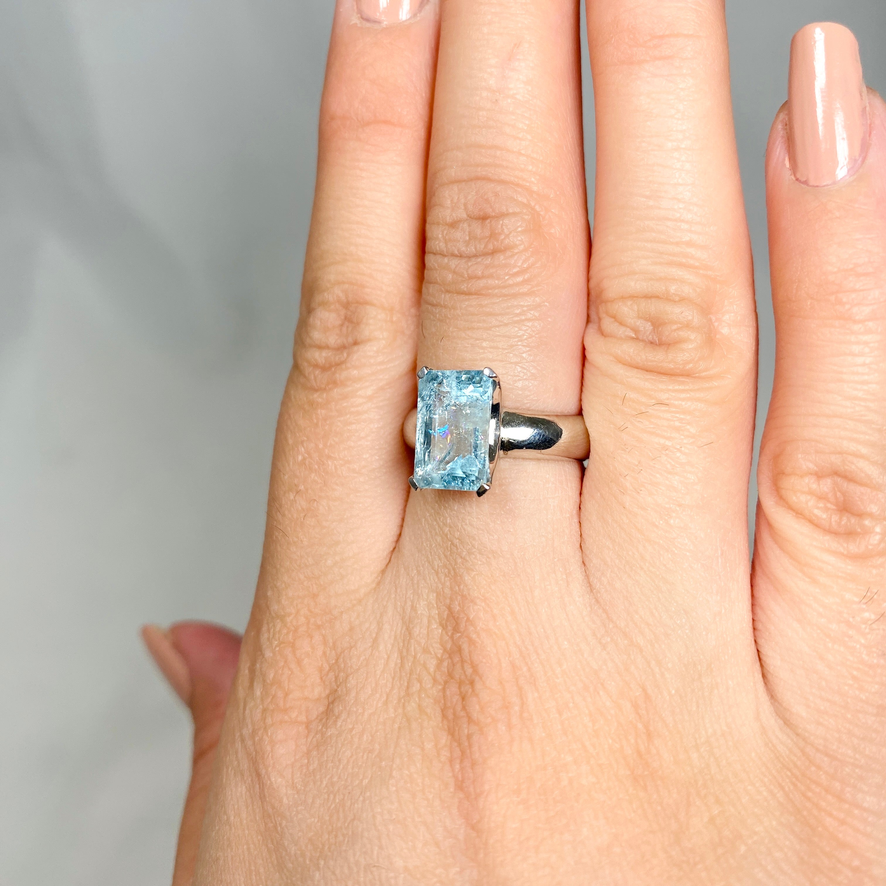 Aquamarine Emerald Cut Ring - Size 7, Rectangular Shape, HRGJ 40 - Perfect for Engagement, Wedding & Anniversary Gifts
