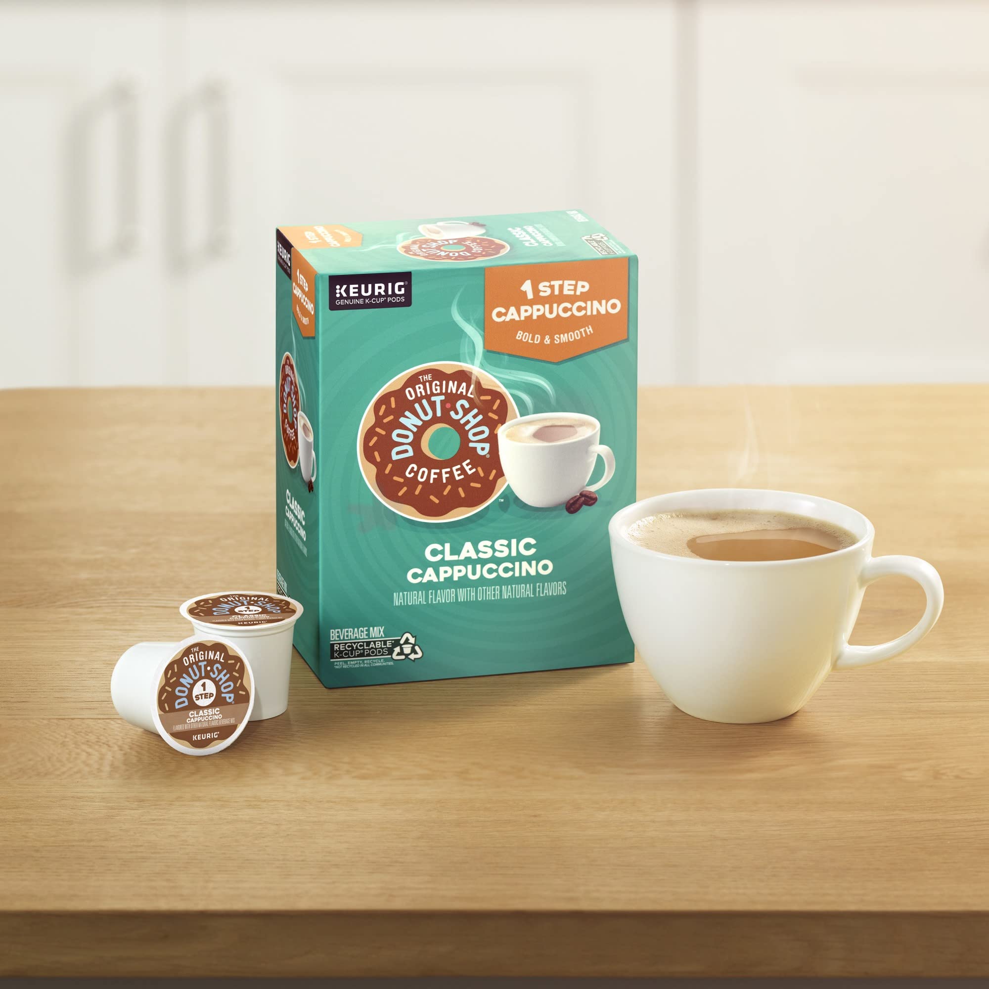 Original Donut Shop One-Step Classic Cappuccino K-Cup Pods for Keurig - 20 Count Single-Serve Coffee Pods - Perfect for Office, Home Brewing & Morning Coffee Break