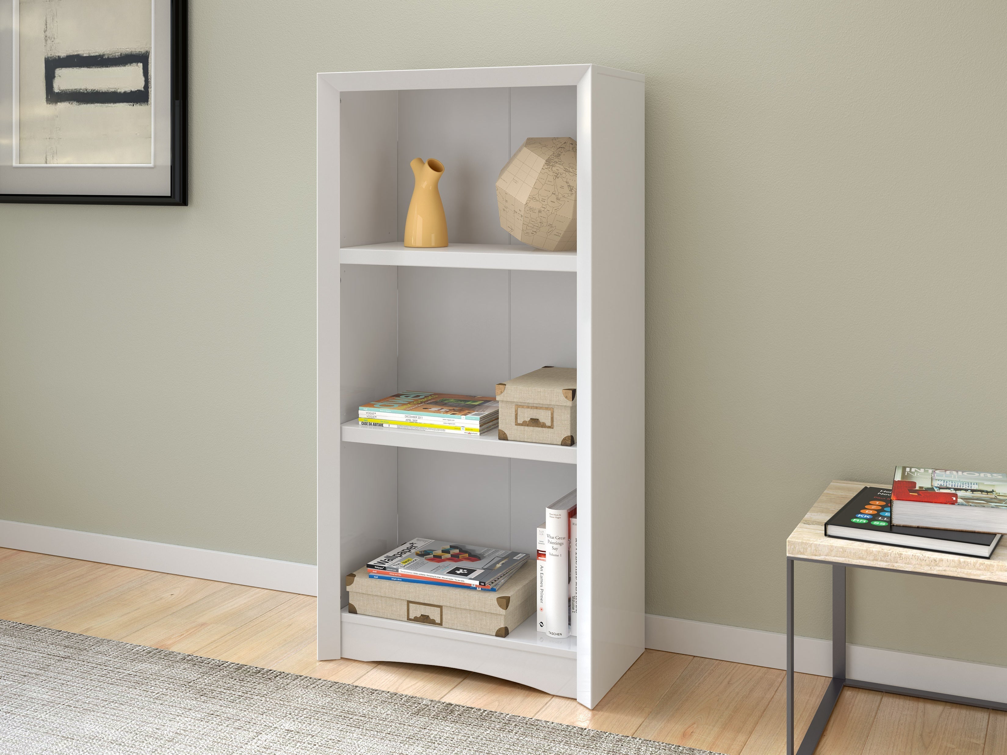 White 3-Tier Bookshelf - Sturdy Wooden Bookcase for Home, Office & Dorm Organization - Perfect for Storing Books, Decor & Essentials