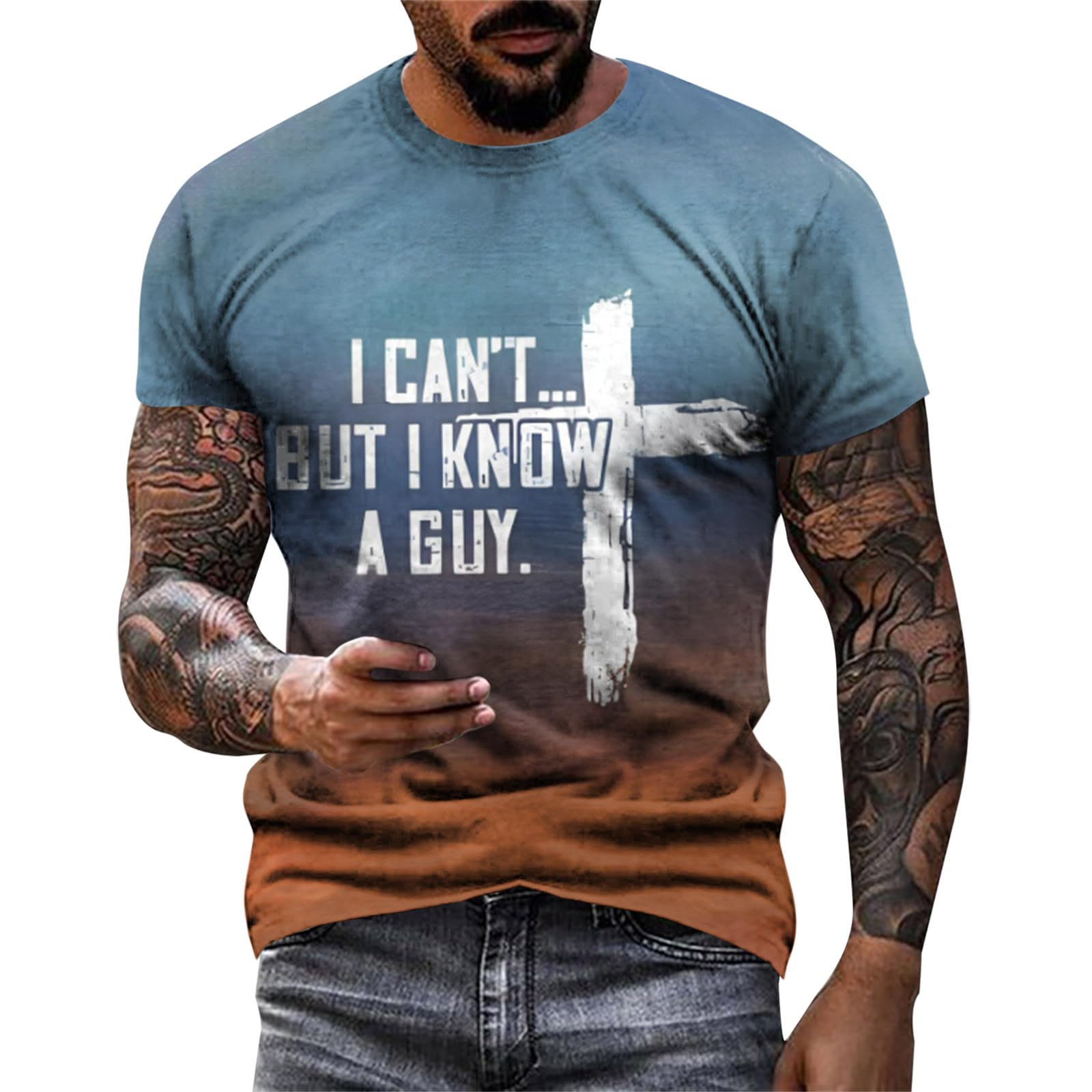Funny Christian T-Shirt for Men - 'I Can't But I Know a Guy' Letter Print Short Sleeve Top | Novelty Graphic Tee for Church, Bible Study & Casual Wear