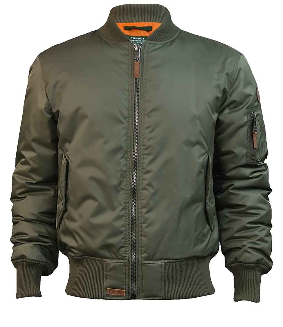 Top Gun MA-1 Bomber Jacket for Men - Classic Military Flight Jacket with Water-Resistant Nylon - Perfect for Casual Wear, Outdoor Adventures & Aviation Enthusiasts