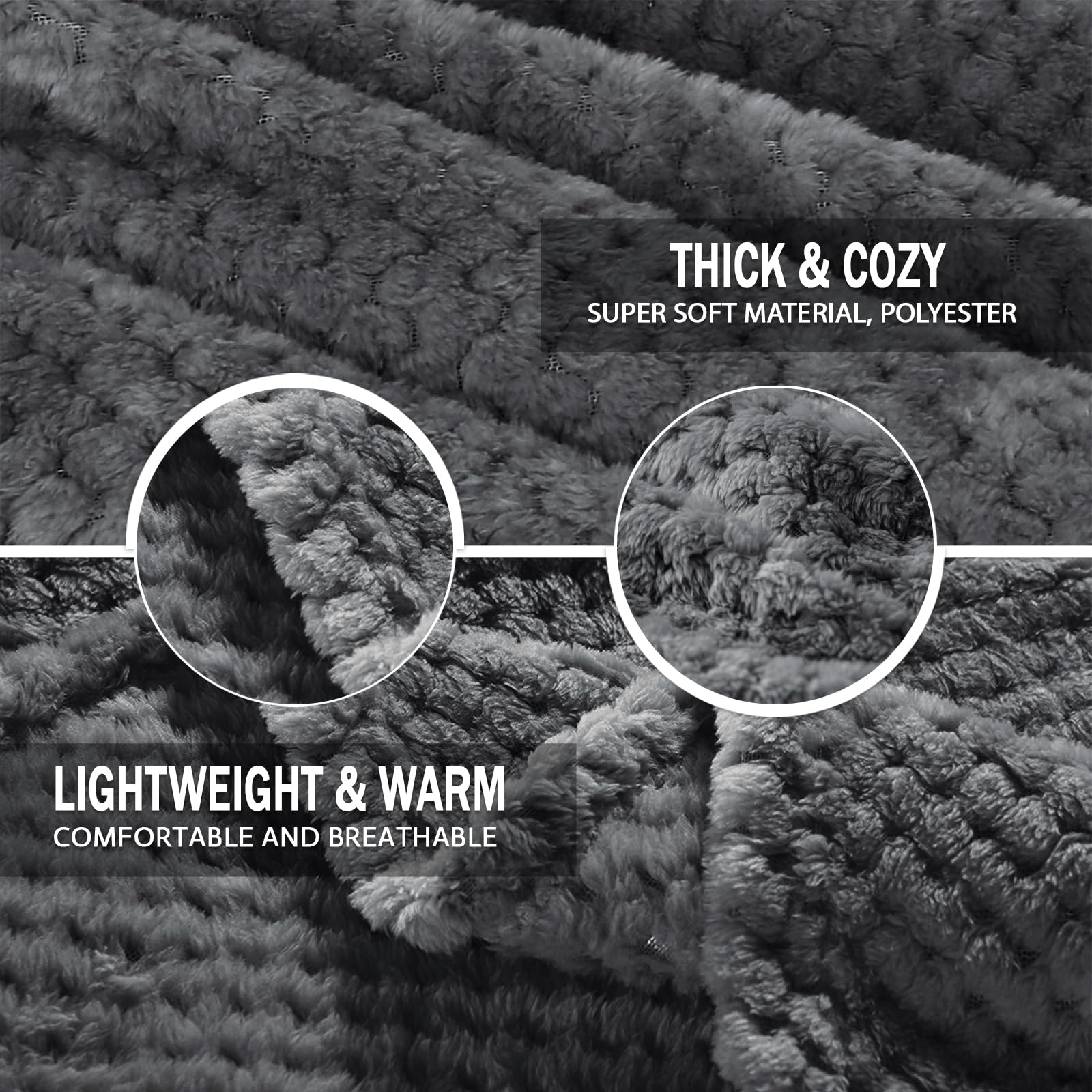 Exclusive Fleece Blend Bed Blanket Twin Size - Super Soft & Warm Waffle Textured Blanket for Couch, Sofa & Bed - Cozy, Fuzzy & Lightweight (Dark Grey, 90x66 Inches) - Perfect for Winter Nights, Lounging & Home Decor