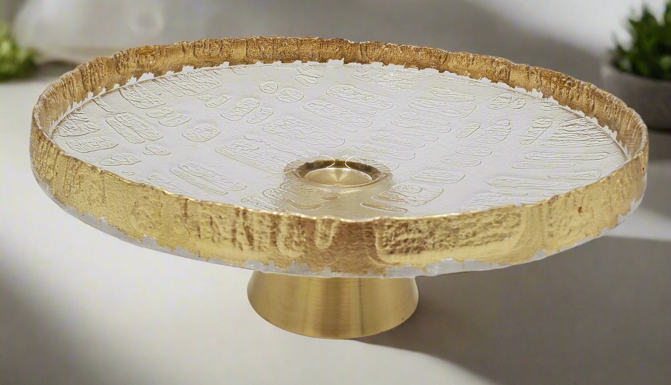 11.75x6.5 Inch Gold Glass Footed Bowl - Elegant Serving Bowl for Desserts, Salads, Fruits - Perfect for Parties, Weddings, Home Decor
