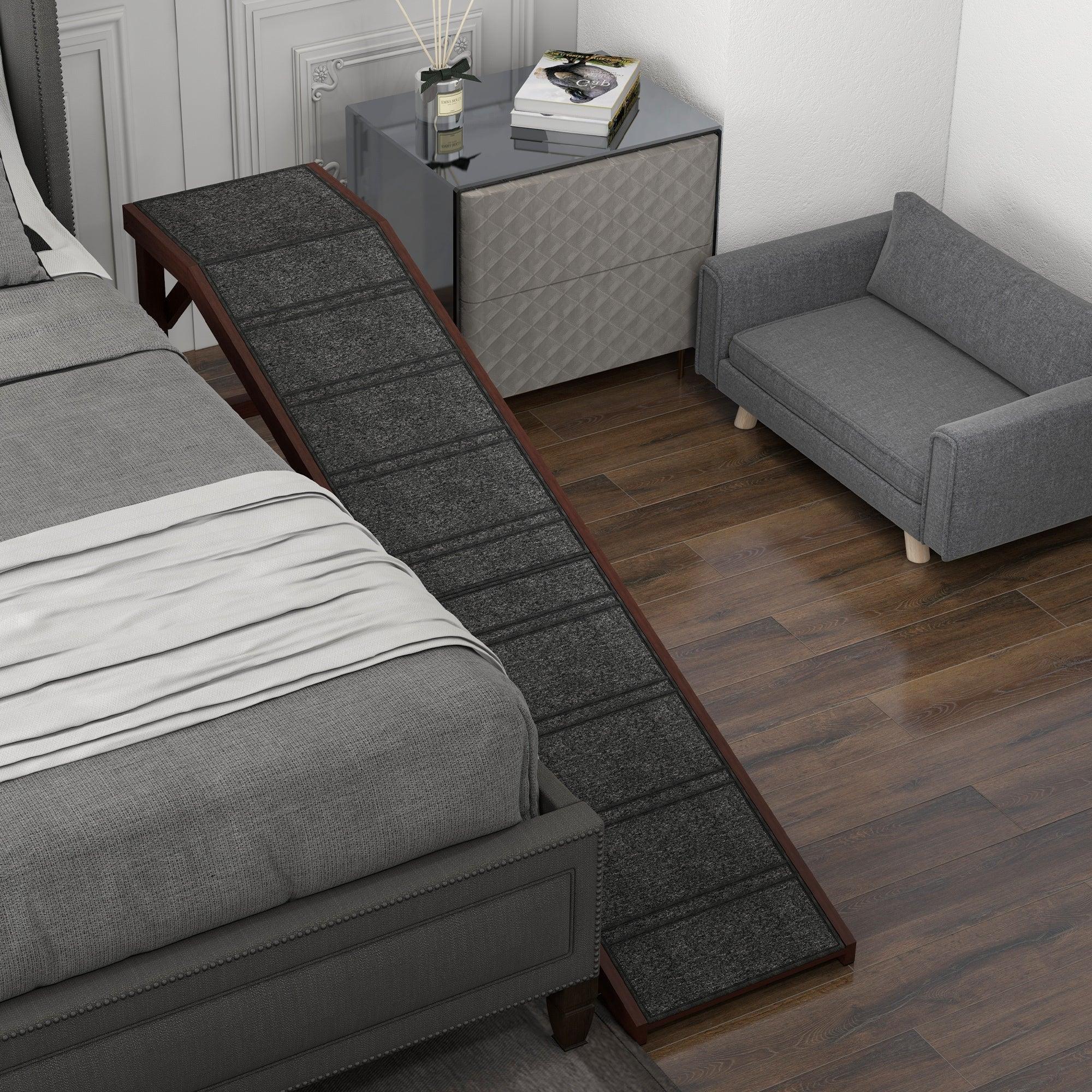 Non-Slip Dog Ramp for High Beds - 74 Inch Pet Stairs with Carpeted Top Platform (16x25 Inches, Brown) - Perfect for Small, Elderly & Injured Dogs to Safely Access Furniture