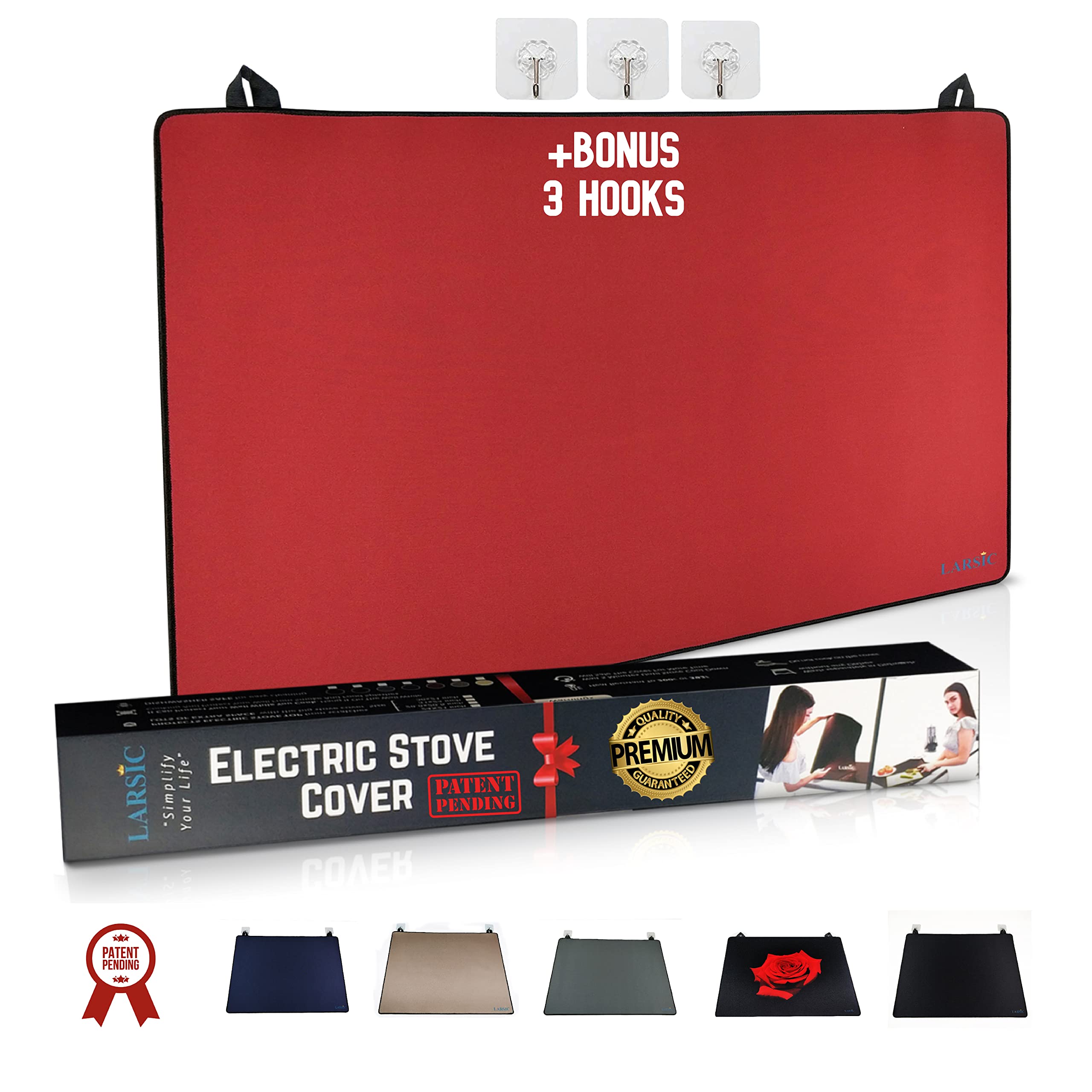 Larsic Stove Cover - 36x21 Inch Non-Slip Waterproof Electric Stove Protector | Prevents Scratches on Washer Dryer Top | Foldable Design Expands Kitchen Space | Perfect for RV, Apartment & Small Kitchen Use (Red)