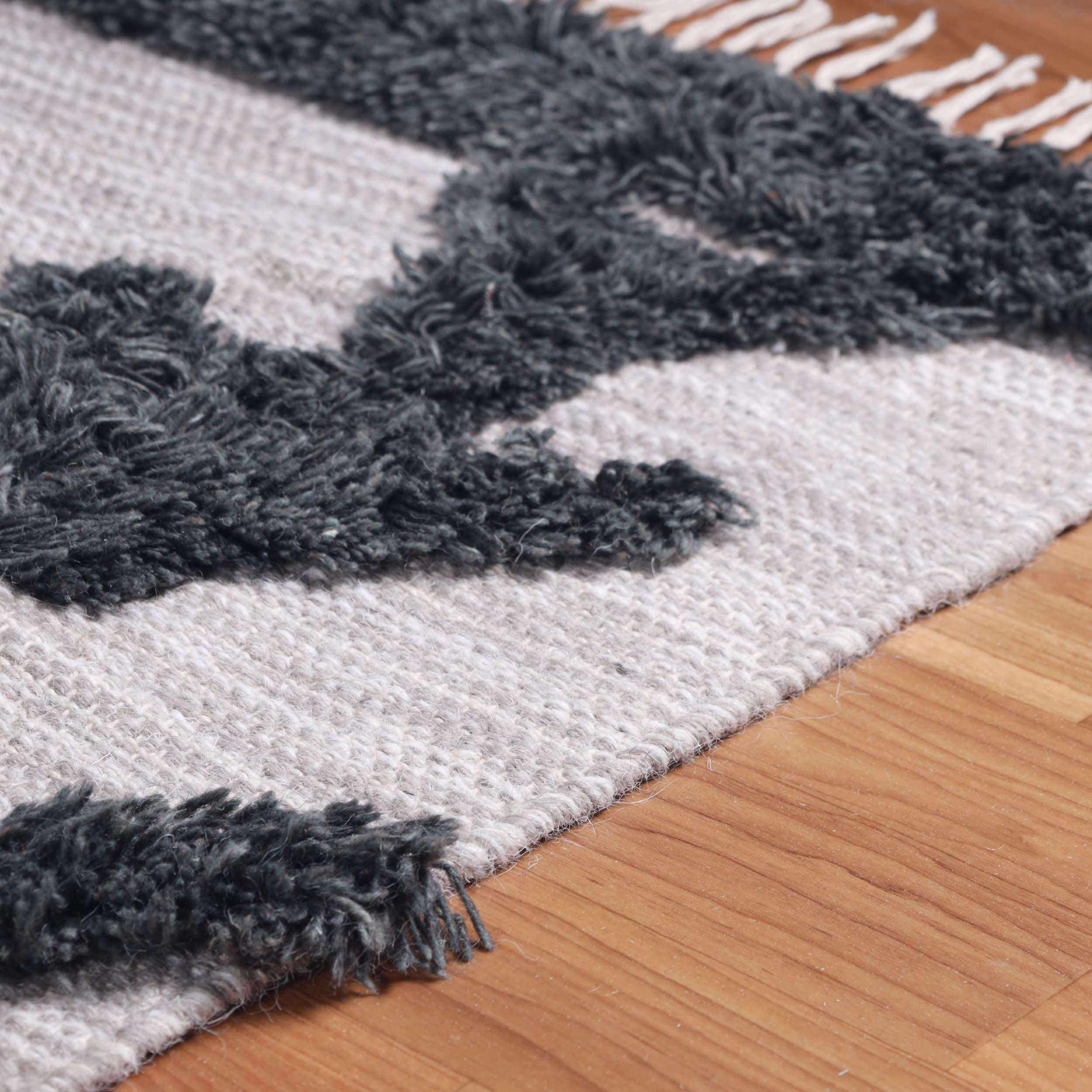 Bohemian Wool Geometric Medallion Fringe Rug - Handmade Indoor Area Carpet or Runner for Living Room, Bedroom & Boho Home Decor
