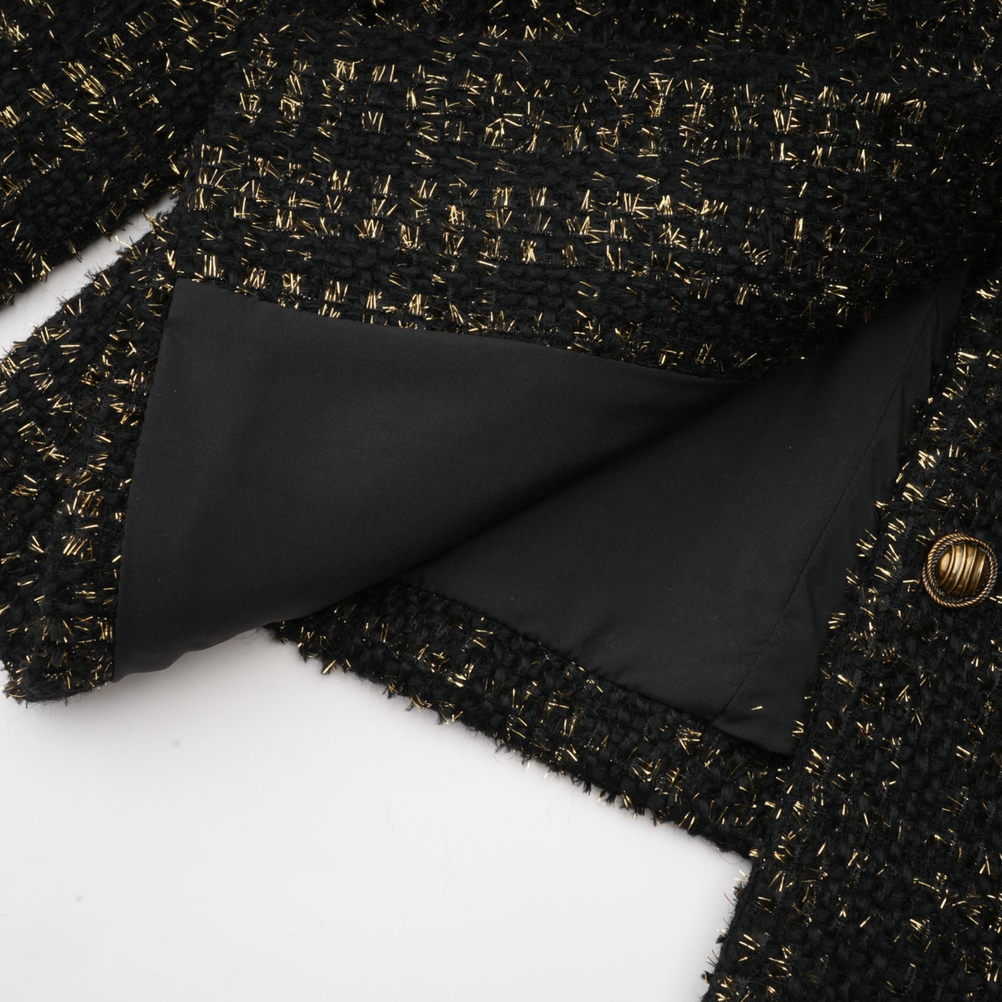 Claudine Black Metallic Tweed Jacket & Shorts Matching Set - Women's Elegant Two-Piece Outfit for Party, Dinner & Special Occasions