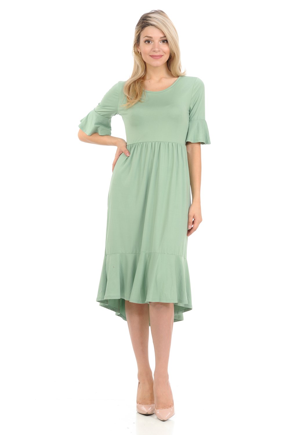 Iconic Luxe Women's Premium Knit Cropped Bell Midi Dress - Elegant Flowy Fit for Casual Outings, Date Nights & Special Occasions