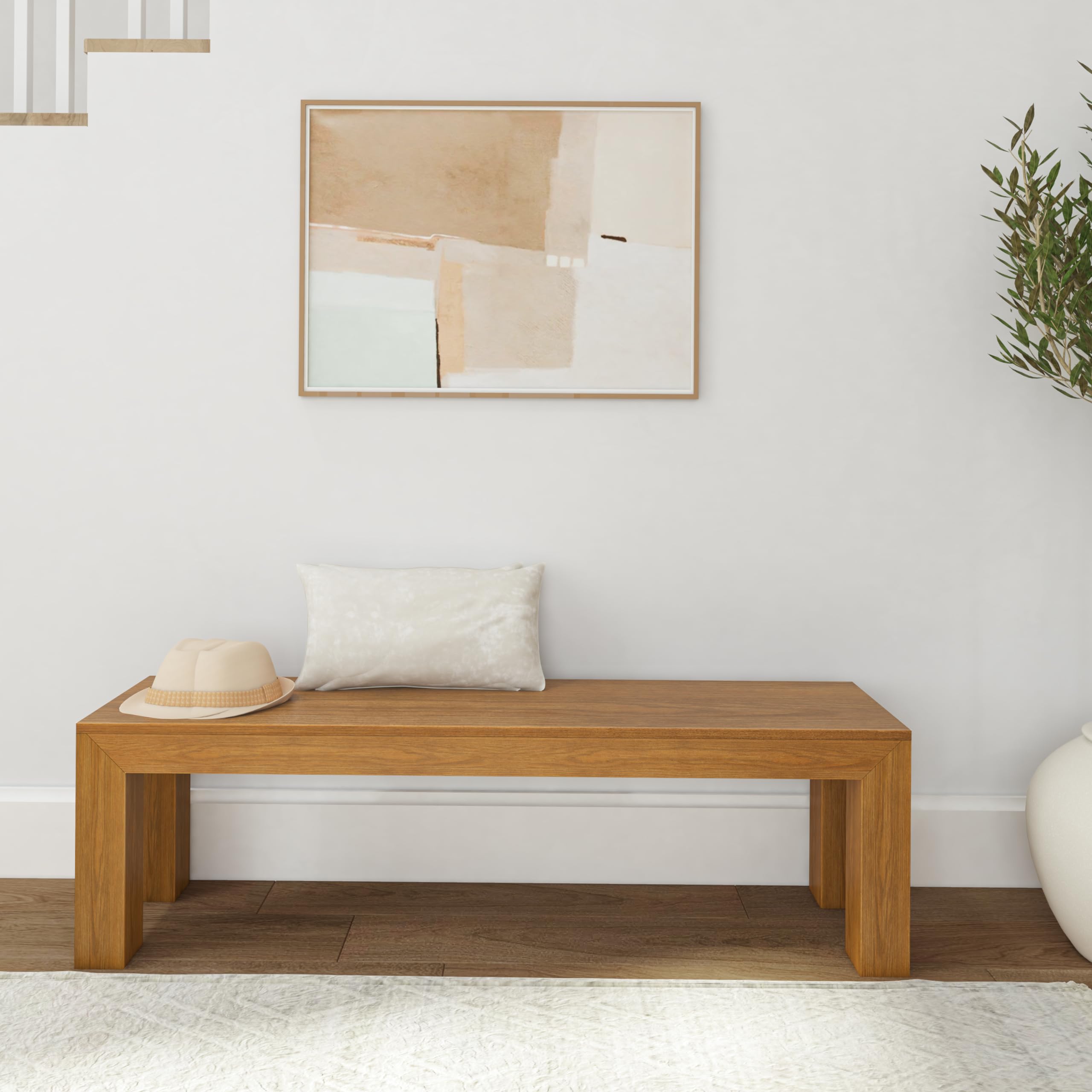 60 Inch Solid Wood Dining Bench for Kitchen & Dining Room - Fits 72 Inch Table, Rustic Pecan Wirebrush Finish - Perfect for Indoor & Outdoor Use as Entryway or Kitchen Seating