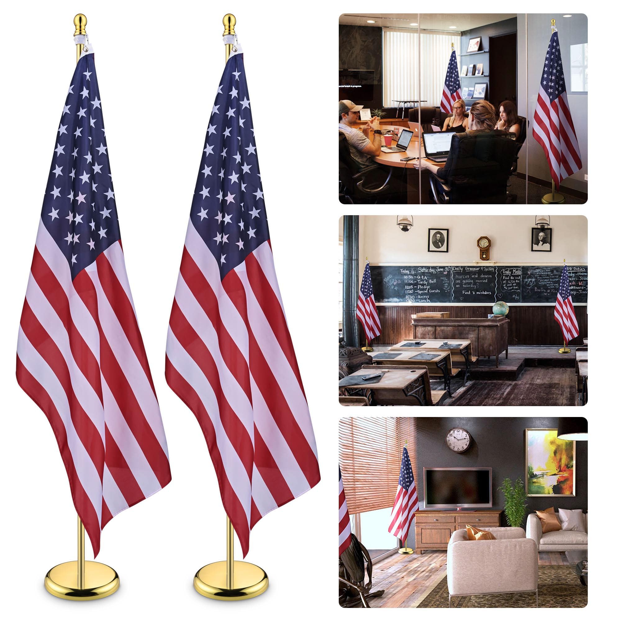 Yescom 6FT Sectional Indoor Flag Pole Kit - Aluminum Gold Pole with Ball Topper, 3x5Ft US Flag & Base Stand (2 Pack) - Perfect for Home, Office, Classroom & Patriotic Decor